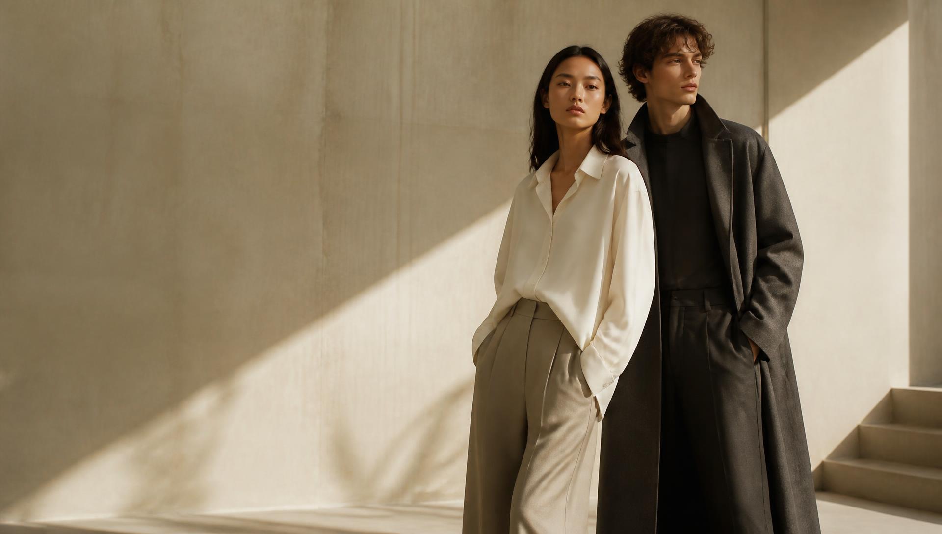 Two models in neutral tailoring in a sunlit concrete space